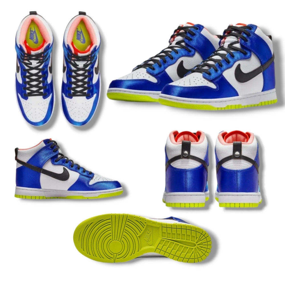 NIKE Women's Dunk High Blue Satin & Leather Sneakers